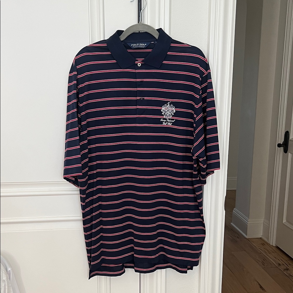 POLO GOLF Navy and Pink Striped Polo Shirt